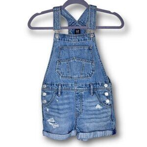 Gap Kids Girls Sz M Medium Wash Distressed Denim Overall Shortalls Washwell $50